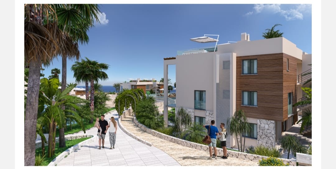 1+1 for sale apartment sea view with garden in Esentepe Project in Esentepe Marina of Cyprus